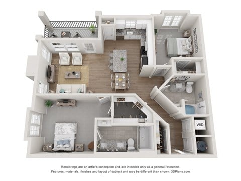 Floor plan for 2 beds, 2 baths, 1226 sqft